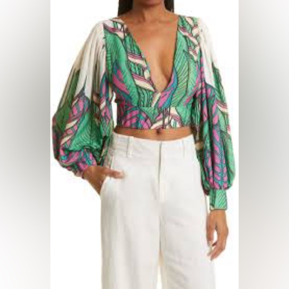 Kimberly Goldson Green and Pink Patterned Blouse